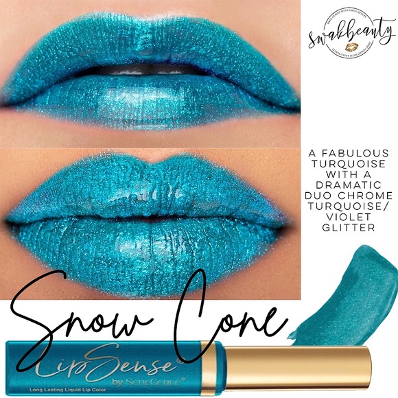 Lipsense Snow Cone NEW Cool Shimmer Turquoise Blue Duochrome Glitter Lipstick - Picture 5 of 7